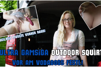 Ultra gamsiga OUTDOOR SQUIRT vor am Vodadogs Festl! Die Geilheit musste vorher RAUS!