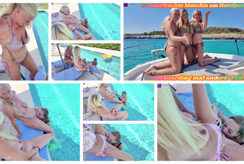 3 dauerfeuchte Muschis am Hotelpool! Waterboarding mal anders! Teil 1